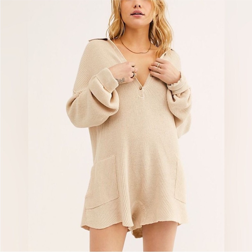 Beige Knit Sweater Dress
